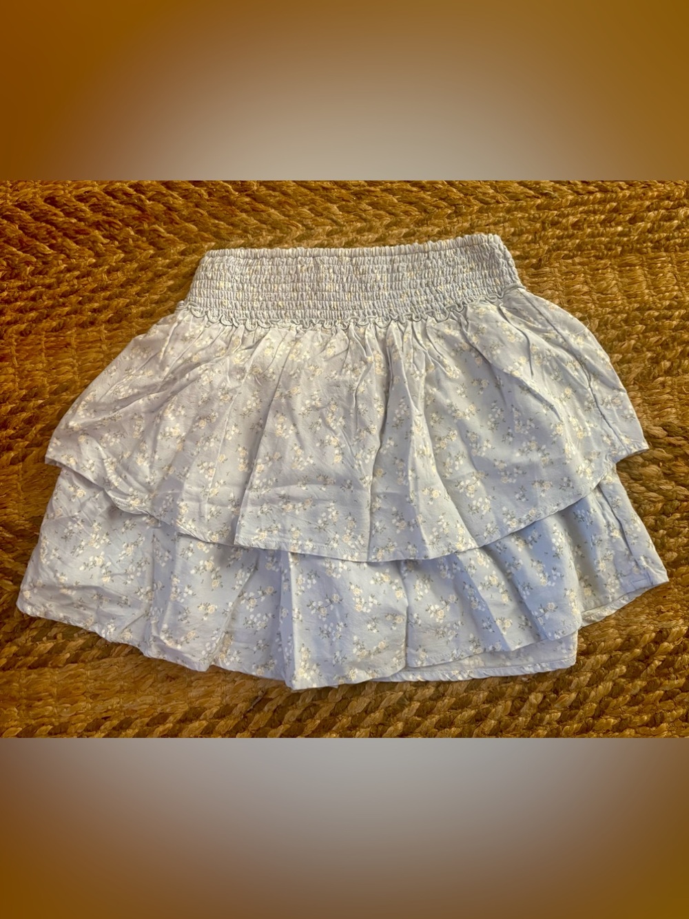Hollister Light Blue Floral Tiered Smocked Mini Skirt